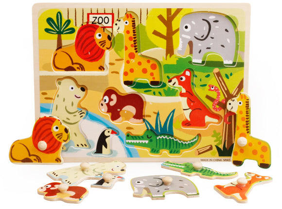 Wooden Puzzle w-handle - ZOO