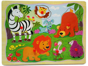 Wooden Puzzle w-handle - Wide Animal in Country