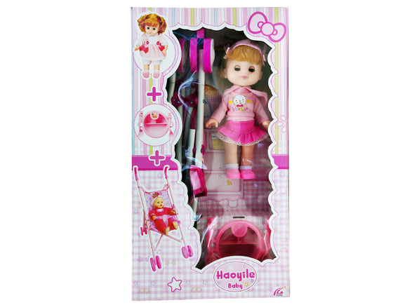 Haoyile Korean Doll (28cm) with baby stroller