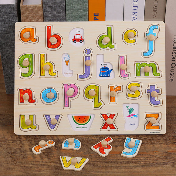 Wooden Puzzle W-Handle - Lower Case Letters
