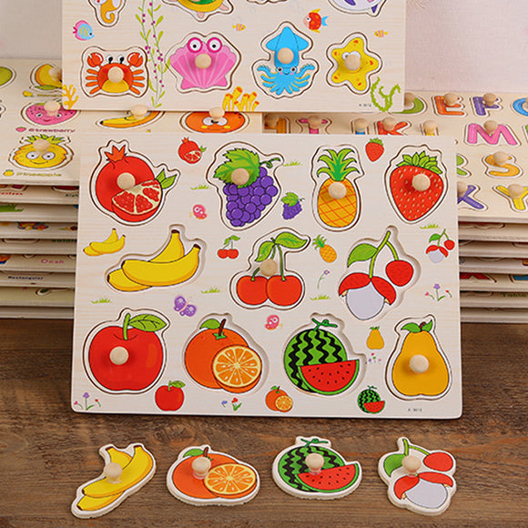 Wooden Puzzle W-Handle - Fruits