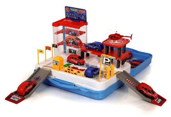 Parking Garage Suitcase Playset(2 car + 1 helicopter)